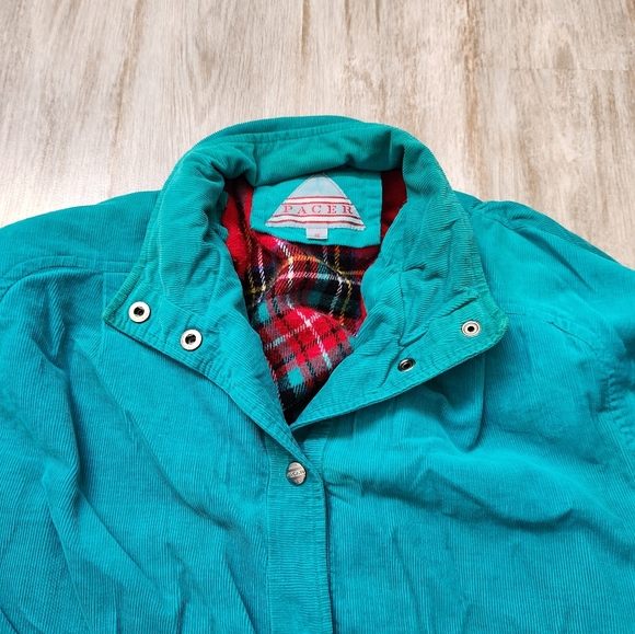 1980's Pacer Womens Corduroy Utility Jacket Flannel Lined Teal Sz Small - Picture 2 of 11